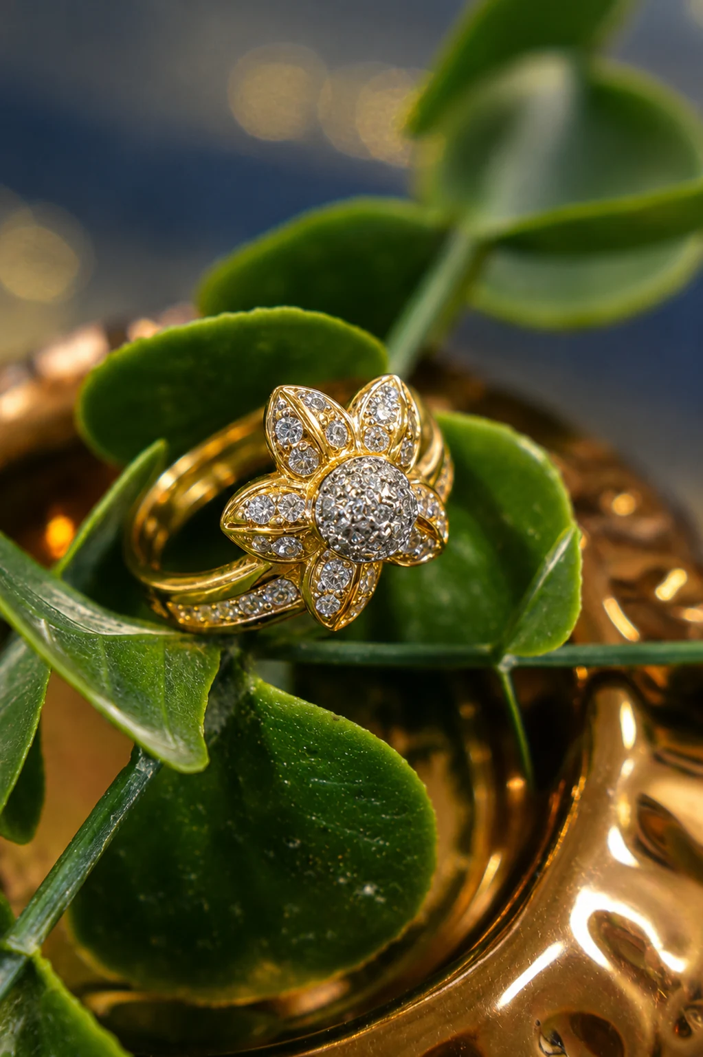 Anillo floral elaborado en oro de Joyería Monarca